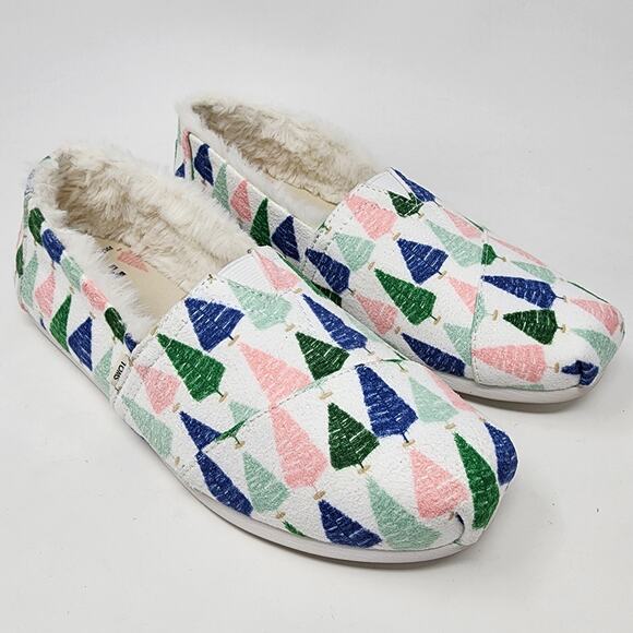 TOMS X Paper Source Flats W0men 5.5Colorful Trees Espadrilles with faux fur edge - Picture 1 of 9